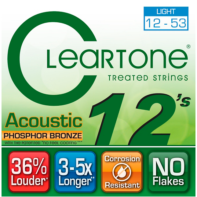 Cleartone Phosphor Bronze Light Acoustic Guitar Strings 12 53